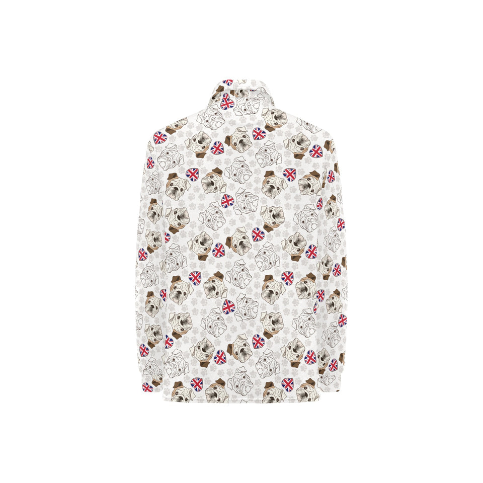 English Bulldog Pattern Print Design 01 Women's Long Sleeve Polo Shirt