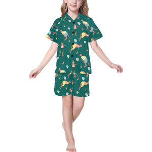 Kangaroo leaves pattern Kids' Boys' Girls' V-Neck Short Pajama Set