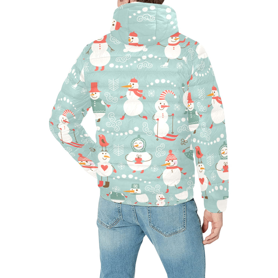 Cute snowman pattern Men's Padded Hooded Jacket