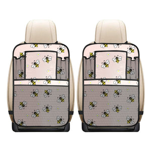 Cute bee flower pattern pink background Car Seat Back Organizer