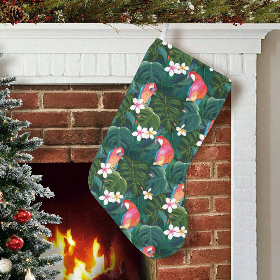 Parrot Palm tree leaves flower hibiscus pattern Christmas Stocking
