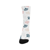 Black Gray Cream coral ginkgo leaves pattern Crew Socks