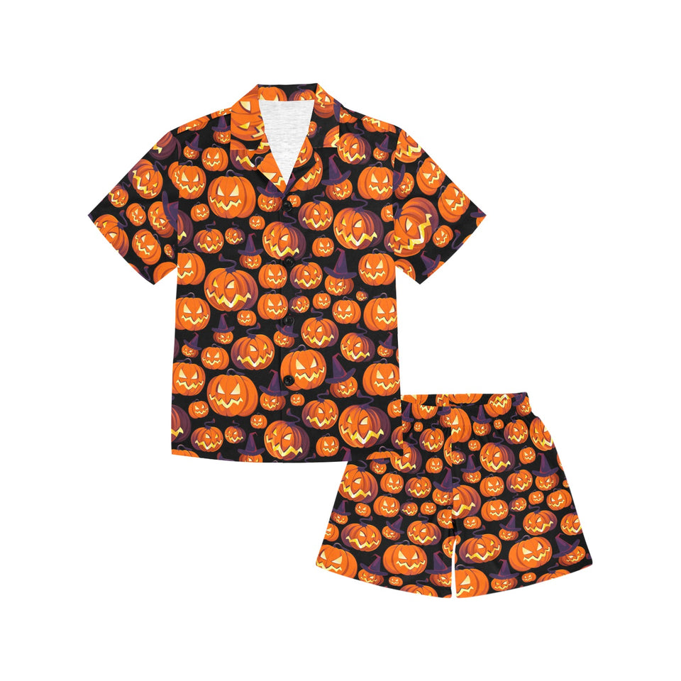 Halloween Pumpkin pattern Kids' Boys' Girls' V-Neck Short Pajama Set