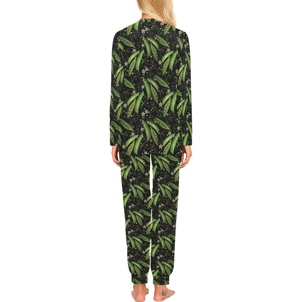 Green Peas Pattern Print Design 02 Women's All Over Print Pajama Set