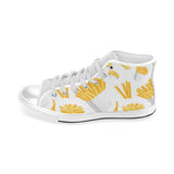 French fries white paper box pattern Men's High Top Canvas Shoes White