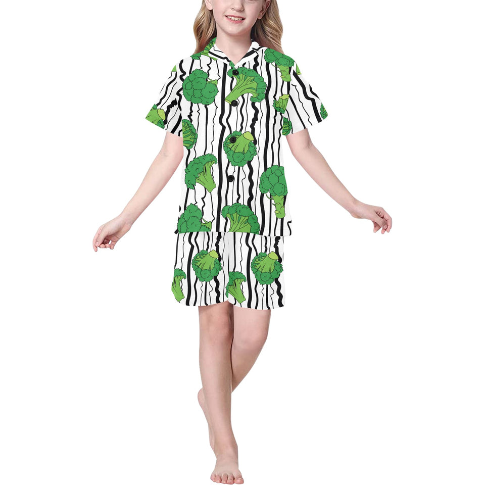 Cool Broccoli pattern Kids' Boys' Girls' V-Neck Short Pajama Set