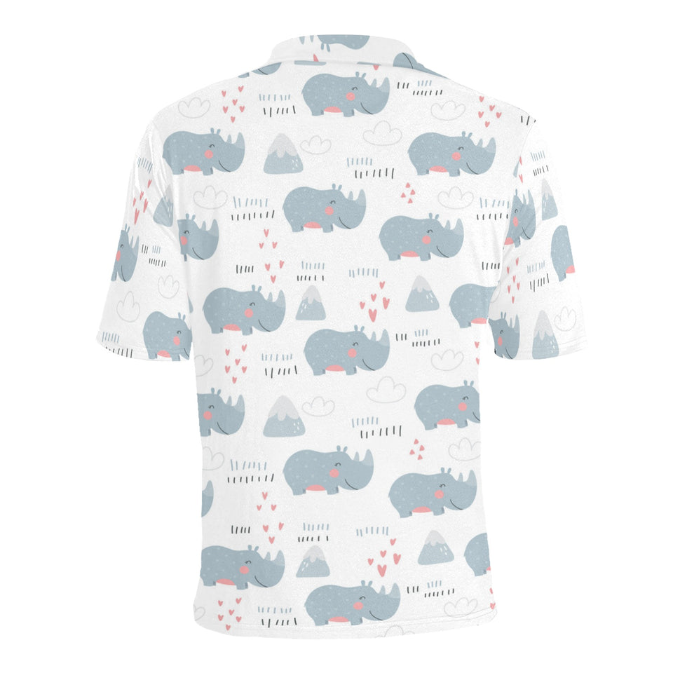 cute rhino heart pattern Men's All Over Print Polo Shirt