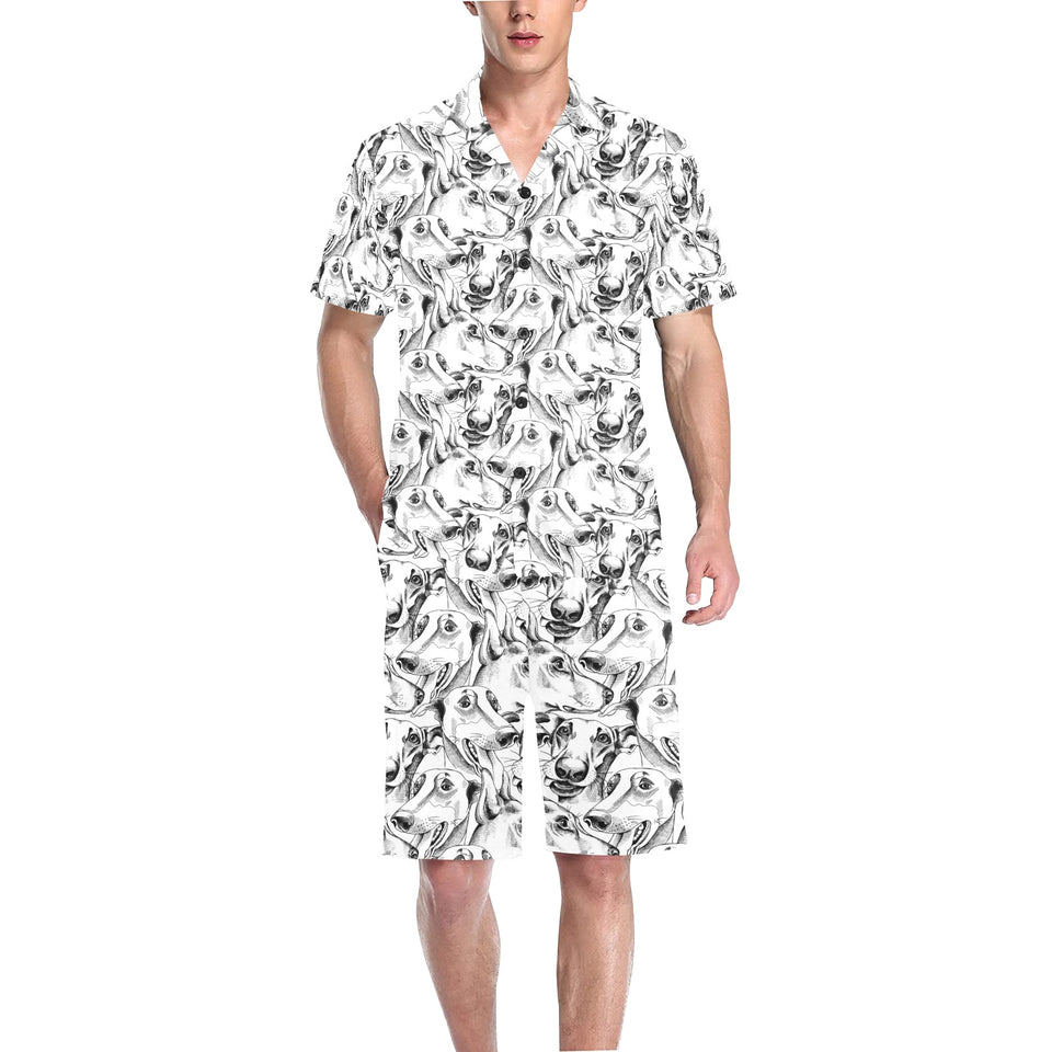 Greyhound Pattern Print Design 01 Men's V-Neck Short Pajama Set