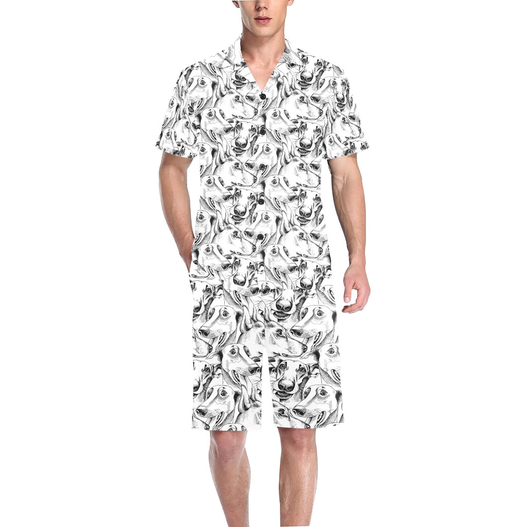 Greyhound Pattern Print Design 01 Men's V-Neck Short Pajama Set