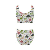 Cute dinosaurs pattern Chest Bowknot High Waisted Bikini Swimsuit