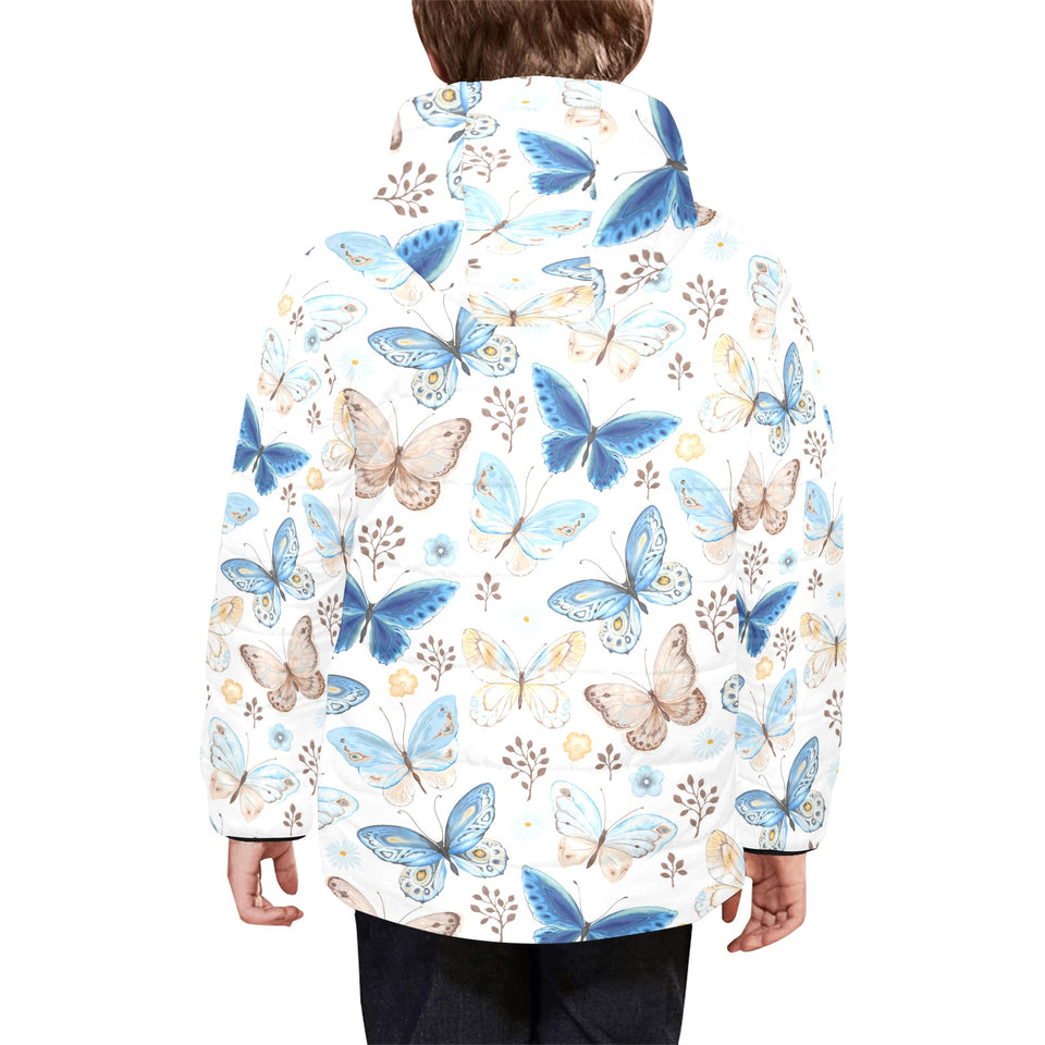 blue butterfly pattern Kids' Boys' Girls' Padded Hooded Jacket