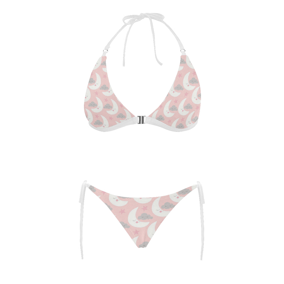 Cute moon cloud star pattern pink dot background Sexy Bikinis Two-Piece Swimsuits