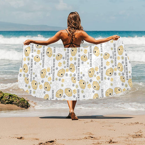 Golden Retriever Pattern Print Design 04 Beach Towel