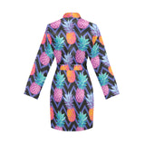 Pineapples pattern zigzag background Women's Long Sleeve Belted Night Robe