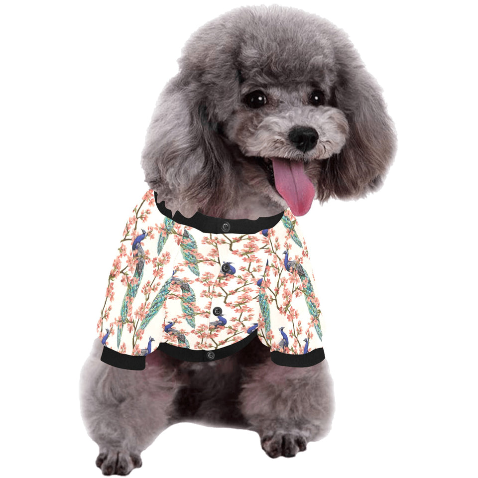 Peacock tropical flower pattern All Over Print Pet Dog Round Neck Fuzzy Shirt