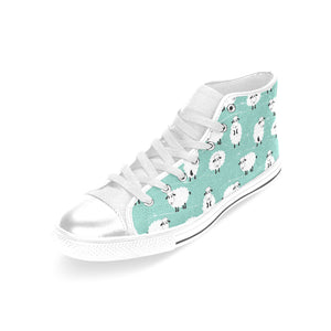 Cute sheep green background Women's High Top Canvas Shoes White