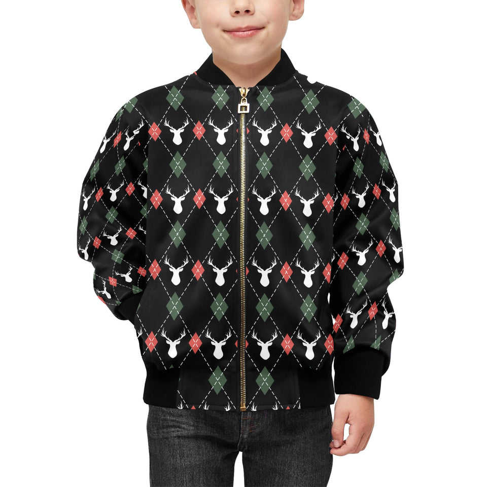 Deer Christmas new year pattern argyle Kids' Boys' Girls' Bomber Jacket