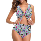 Stingray Pattern Print Design 01 Chest Bowknot High Waisted Bikini Swimsuit