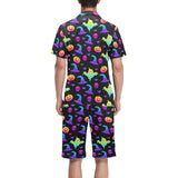 Colorful halloween background Men's V-Neck Short Pajama Set