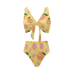 Grapefruit yellow background Chest Bowknot High Waisted Bikini Swimsuit
