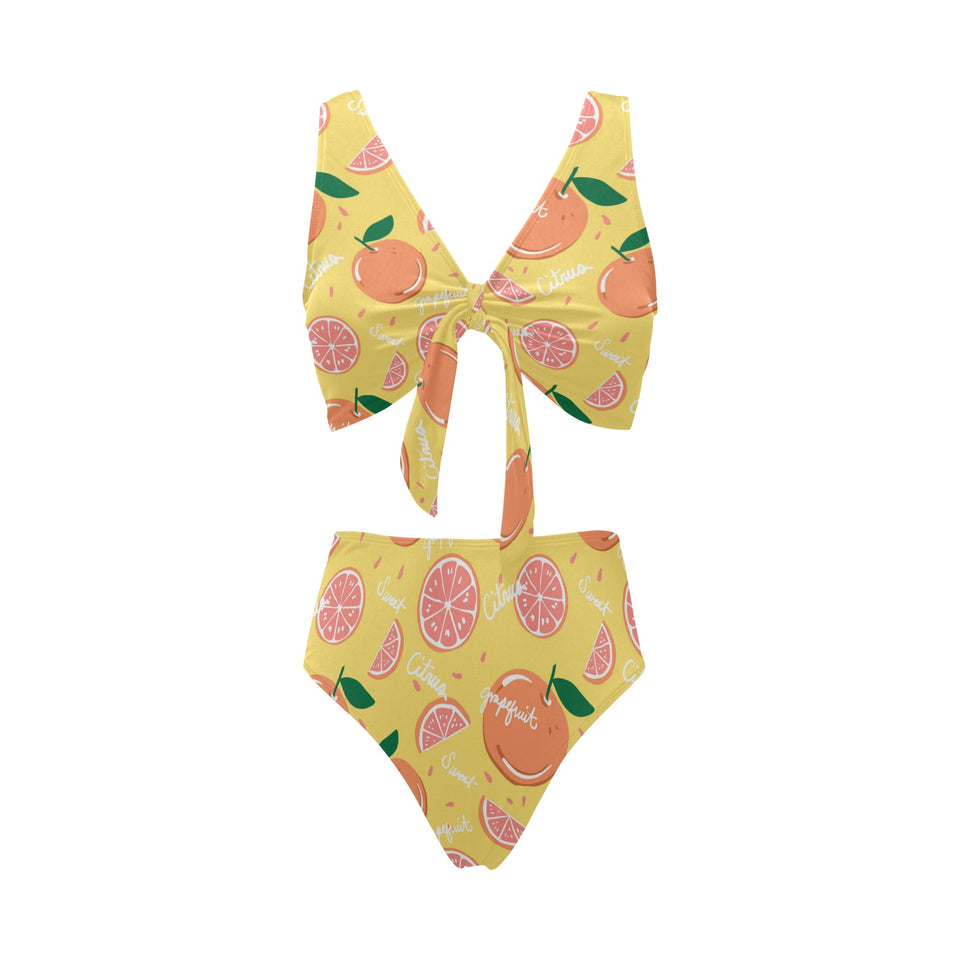 Grapefruit yellow background Chest Bowknot High Waisted Bikini Swimsuit
