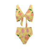 Grapefruit yellow background Chest Bowknot High Waisted Bikini Swimsuit