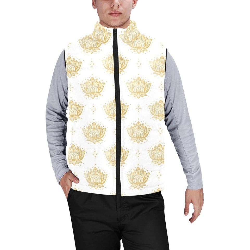 Gold Ornamental lotue waterlily symbol pattern Men's Padded Vest