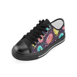 Colorful donut glaze pattern Kids' Boys' Girls' Low Top Canvas Shoes Black