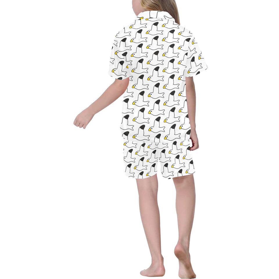 Seagull Pattern Print Design 05 Kids' Boys' Girls' V-Neck Short Pajama Set