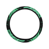 heliconia flower palm monstera leaves black backgr Car Steering Wheel Cover