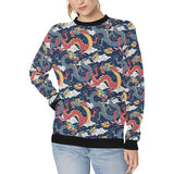 Blue red dragon cloud pattern Women's Crew Neck Sweatshirt
