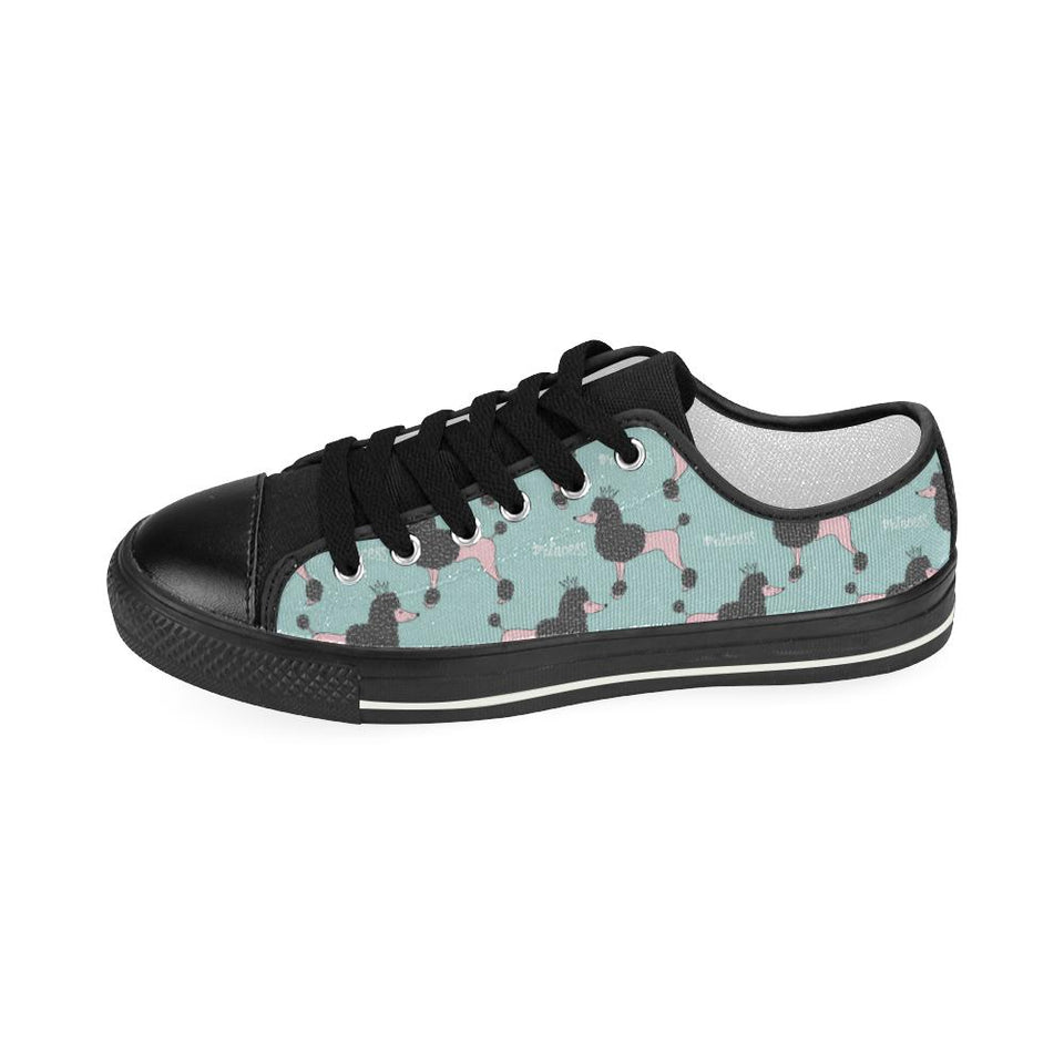 poodle dog green background Kids' Boys' Girls' Low Top Canvas Shoes Black