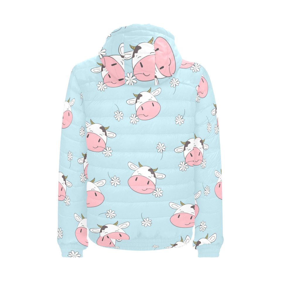 Cute cow flower pattern Men's Padded Hooded Jacket