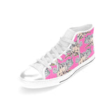Chameleon lizard pattern pink background Women's High Top Canvas Shoes White