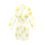 hand drawn sun pattern Women's Long Sleeve Belted Night Robe