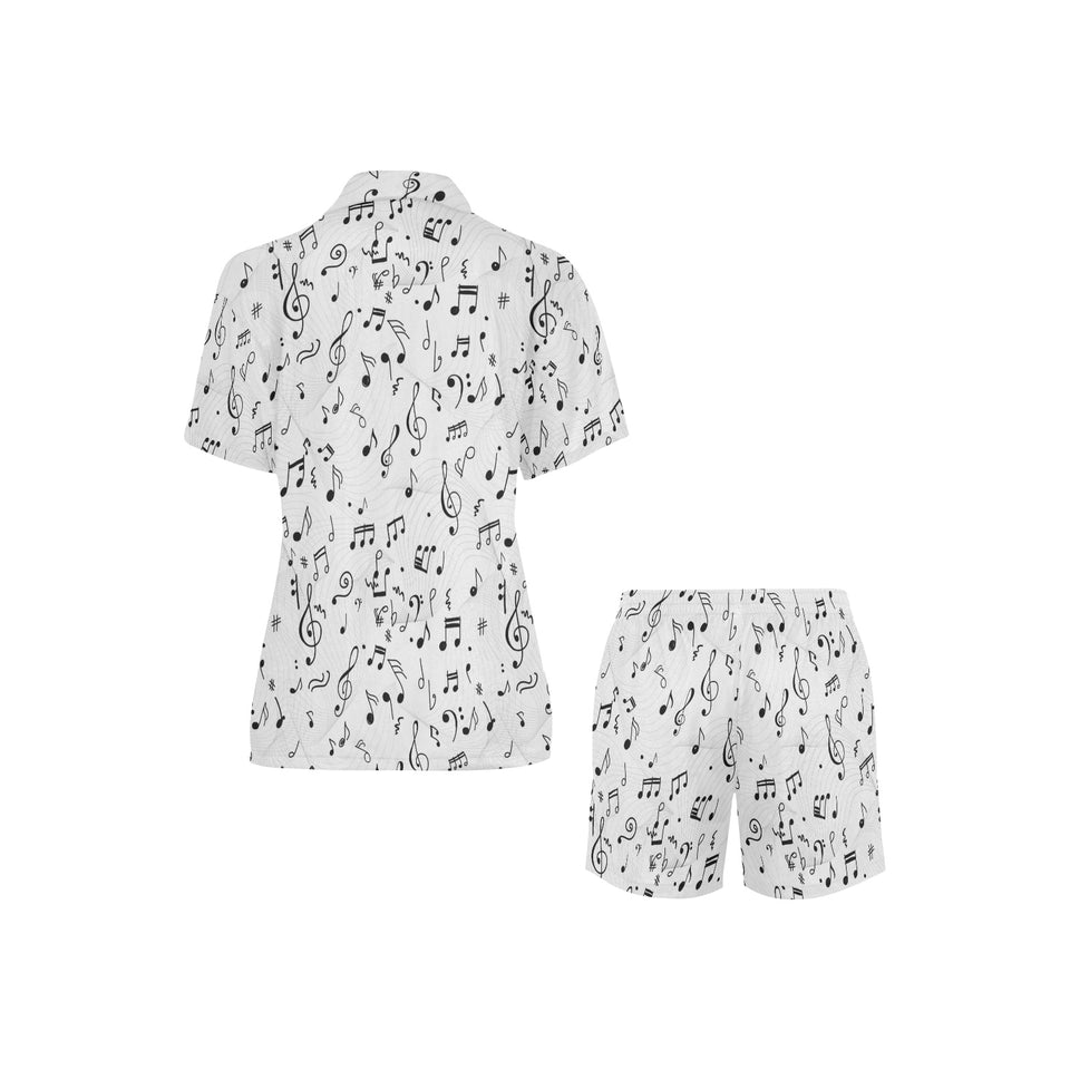 Music Notes Pattern Print Design 04 Women's V-Neck Short Pajama Set