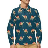 Camel pattern blue blackground Men's Long Sleeve Polo Shirt