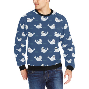 Cute white baby sea lion seal pattern Men's Crew Neck Sweatshirt