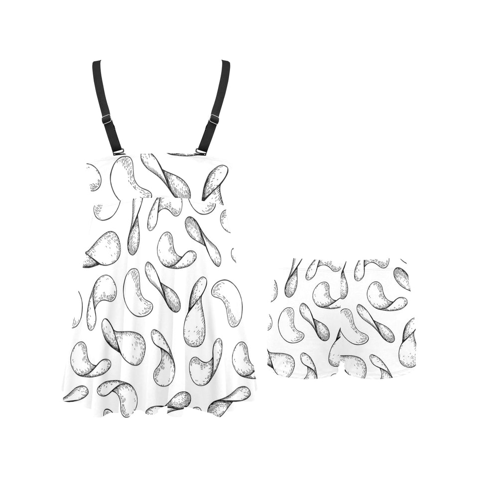 Potato Chips Pattern Print Design 04 Chest Sexy Pleated Two Piece Swim Dress