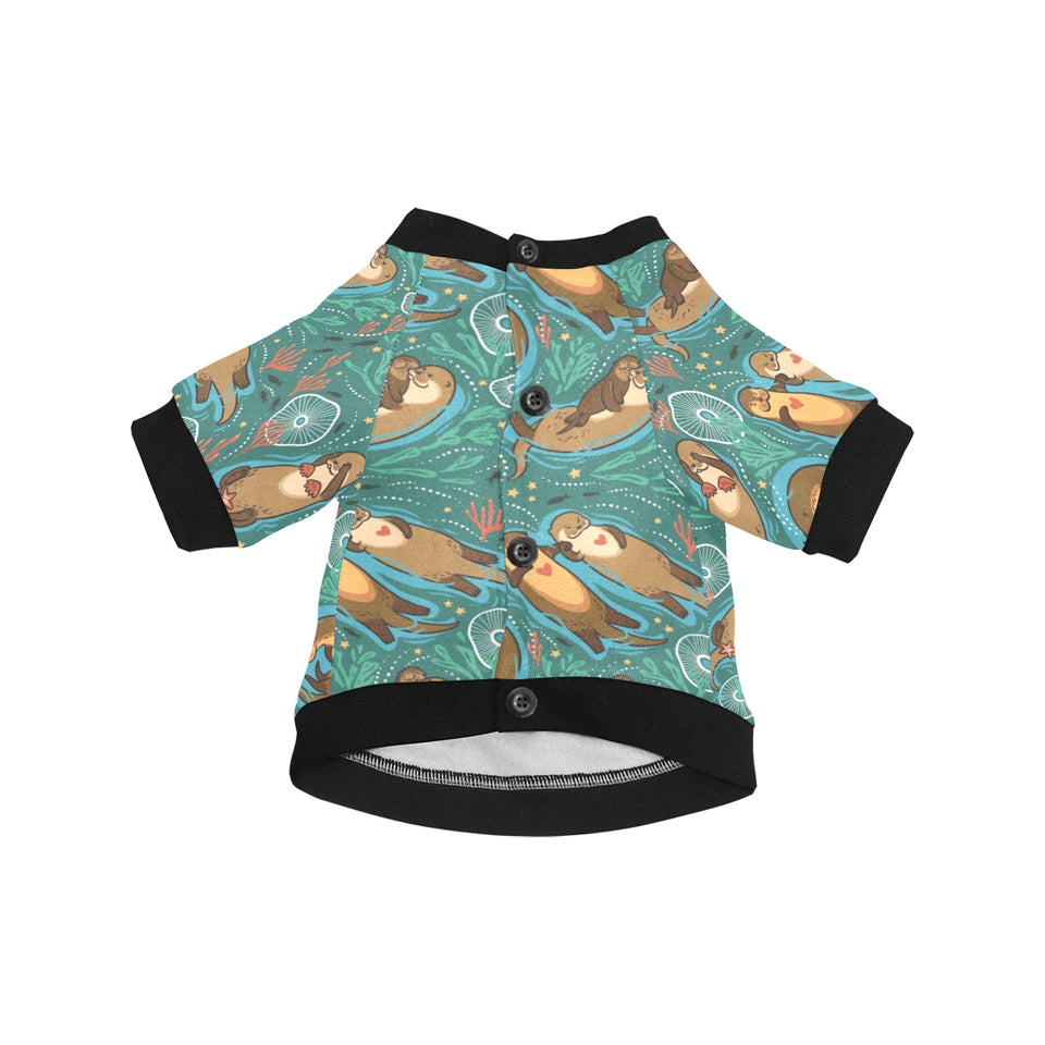 cute brown sea otters ornamental seaweed corals gr All Over Print Pet Dog Round Neck Fuzzy Shirt