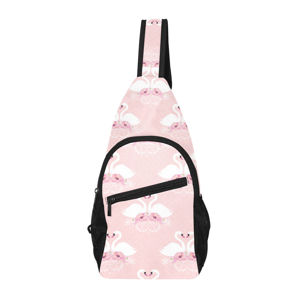 White swan and flower love pattern All Over Print Chest Bag