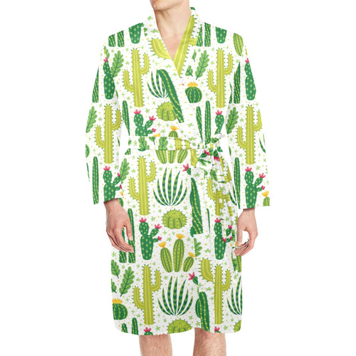Cactus pattern copy Men's Long Sleeve Belted Night Robe