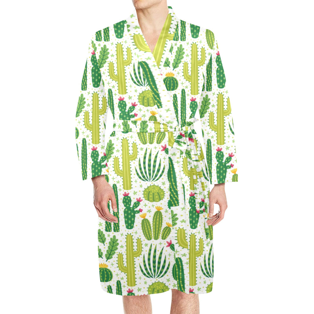 Cactus pattern copy Men's Long Sleeve Belted Night Robe