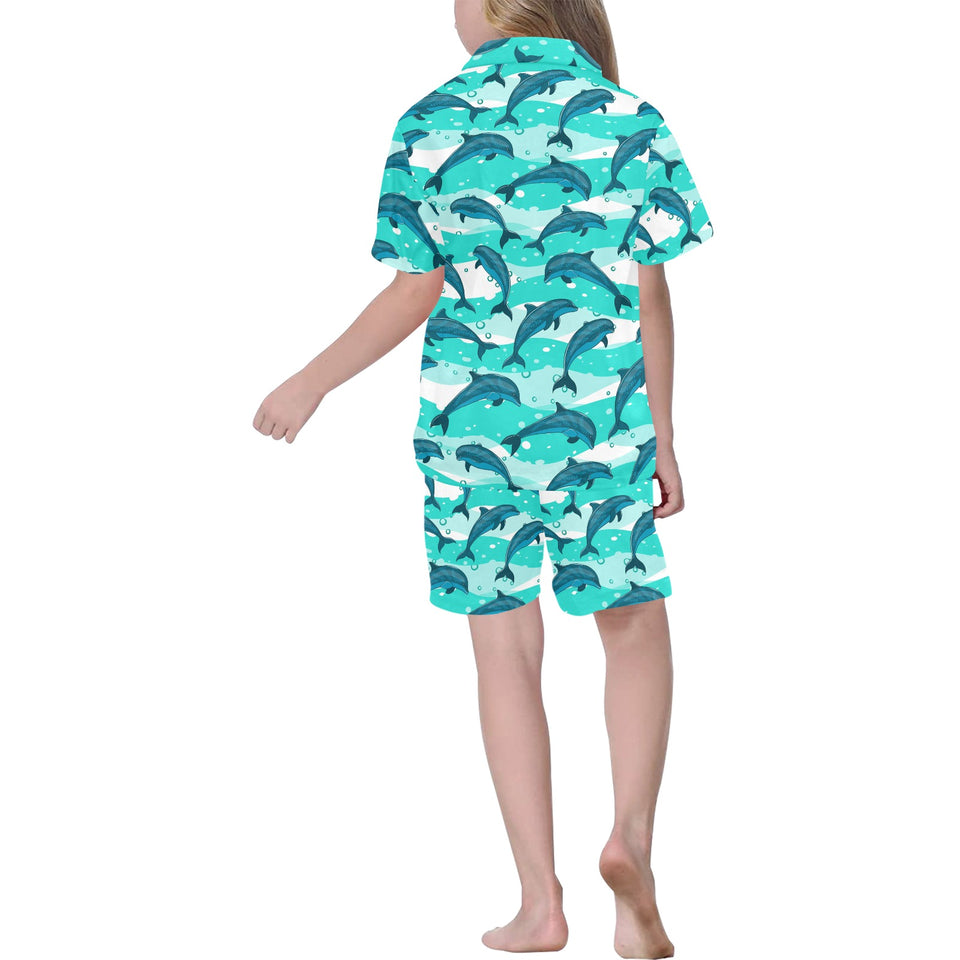 Dolphin sea pattern Kids' Boys' Girls' V-Neck Short Pajama Set