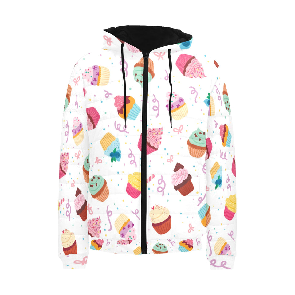 Cake cupcake design pattern Men's Padded Hooded Jacket