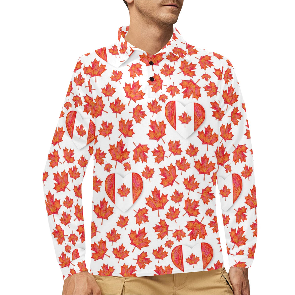 Canada Pattern Print Design 02 Men's Long Sleeve Polo Shirt