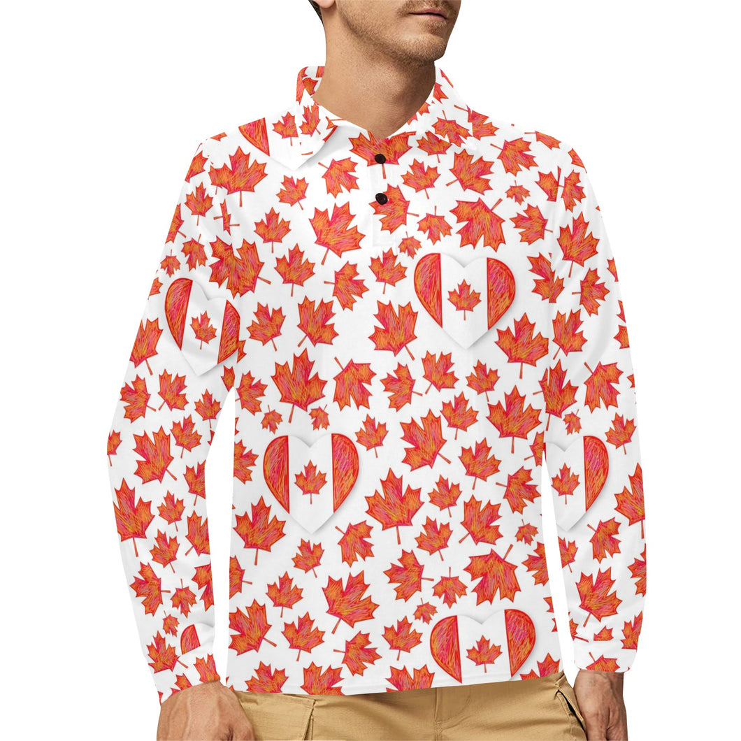 Canada Pattern Print Design 02 Men's Long Sleeve Polo Shirt