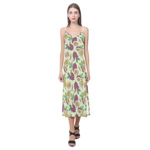 Paassion fruit pattern V-Neck Open Fork Long Dress