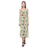 Paassion fruit pattern V-Neck Open Fork Long Dress