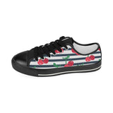 Hand drawn cherry pattern striped background Kids' Boys' Girls' Low Top Canvas Shoes Black
